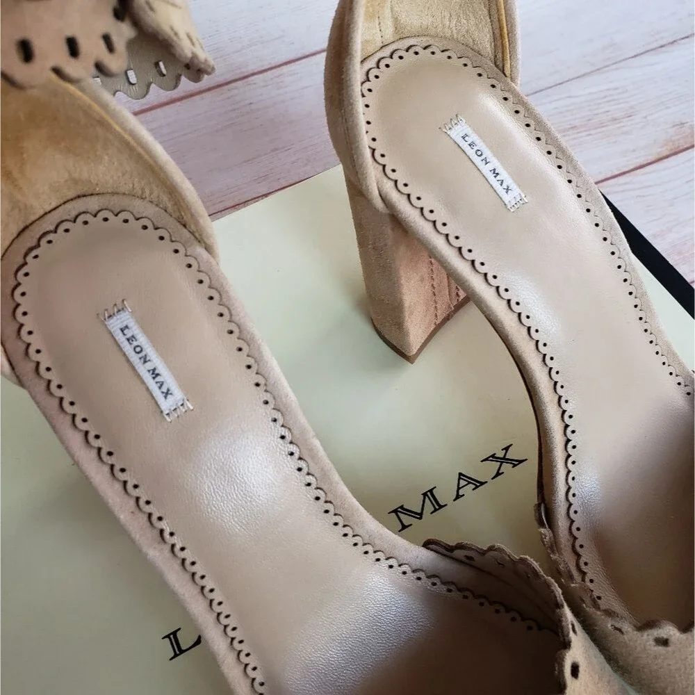 Leon Max/Max Studio Heap Kid Suede Ankle Strap Block Heel Pumps